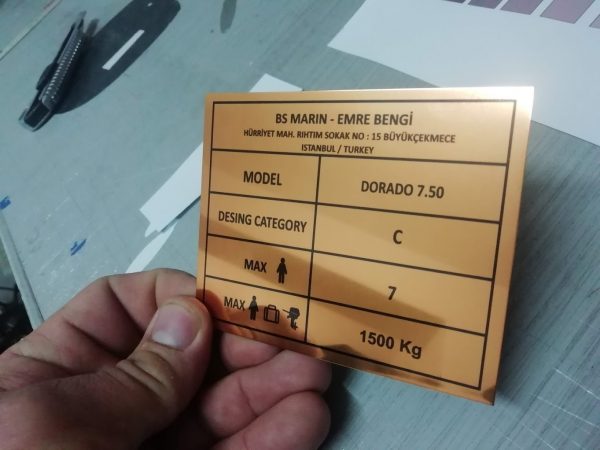 Acil metal etiket-Makine etiketi,Metal etiket,Sarı renkli metal baskılı etiket