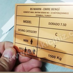 Acil metal etiket-Makine etiketi,Metal etiket,Sarı renkli metal baskılı etiket